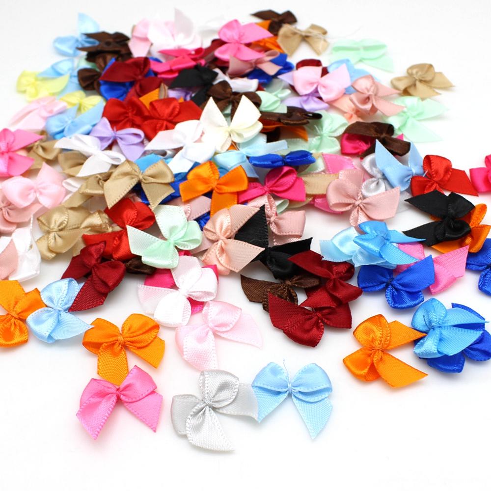50 or 100pcs 25mm Colourful Ribbon Bows Small Size Polyester Satin Ribbon Bow Flower DIY Craft Decoration