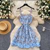 French Romantic Style Three-dimensional Rose Lace Suspender Dress for Women's Summer Sexy Waist and Thin A-shaped Dress