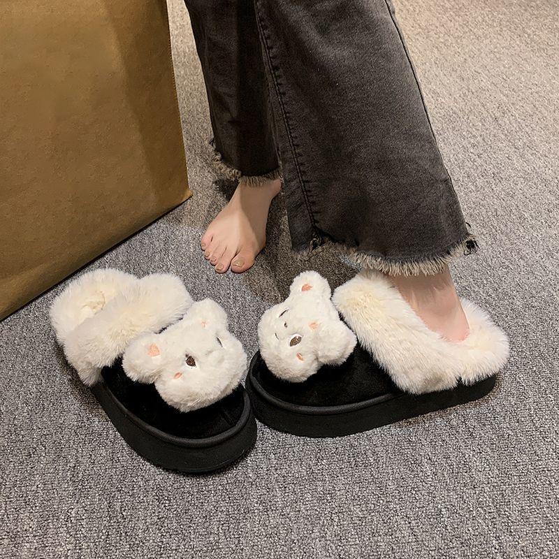 Fashion Home Fluffy Bear Fluffy Slippers Outer Wear 2025 Autumn and Winter New High-value Cute Warm Cotton Slippers
