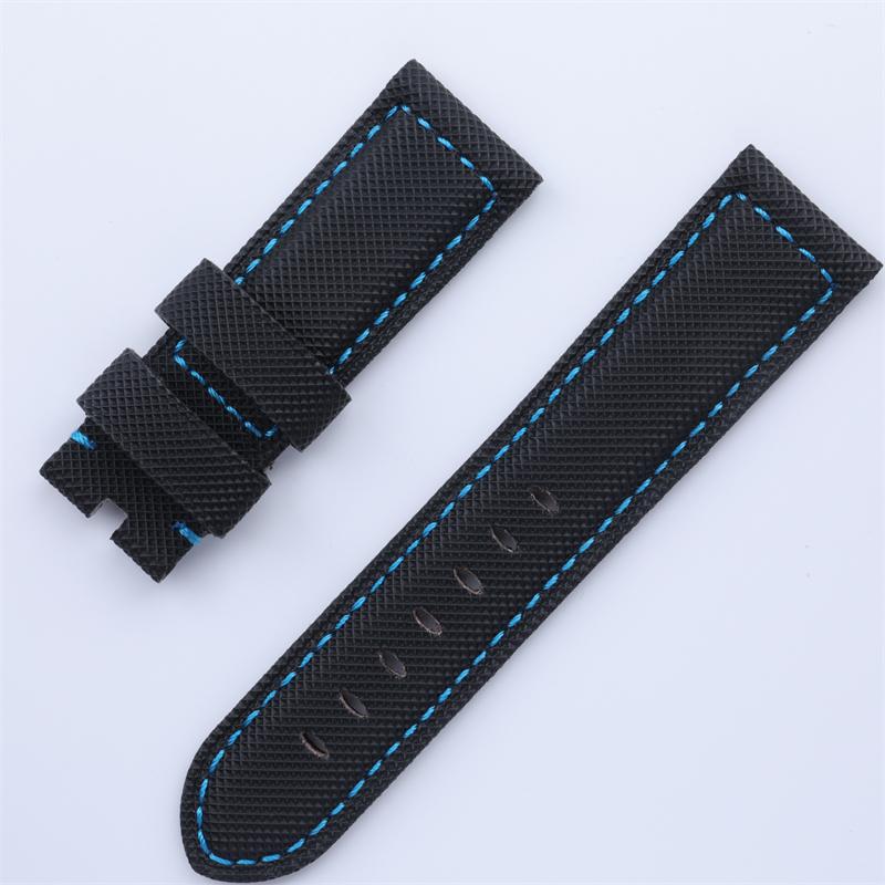Soft Nylon Carbon Fiber Leather Wacthband For Panerai Strap PAM386/441 Blue Black Wristband Bracelet 24mm With Pin Buckle