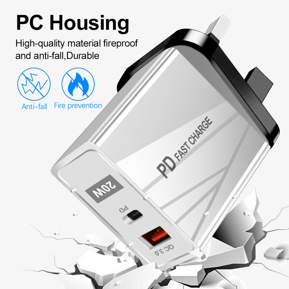 USB Travel Charger QC3.0+PD, 5V/9V/12V, EU/US Standard, Fast Charging