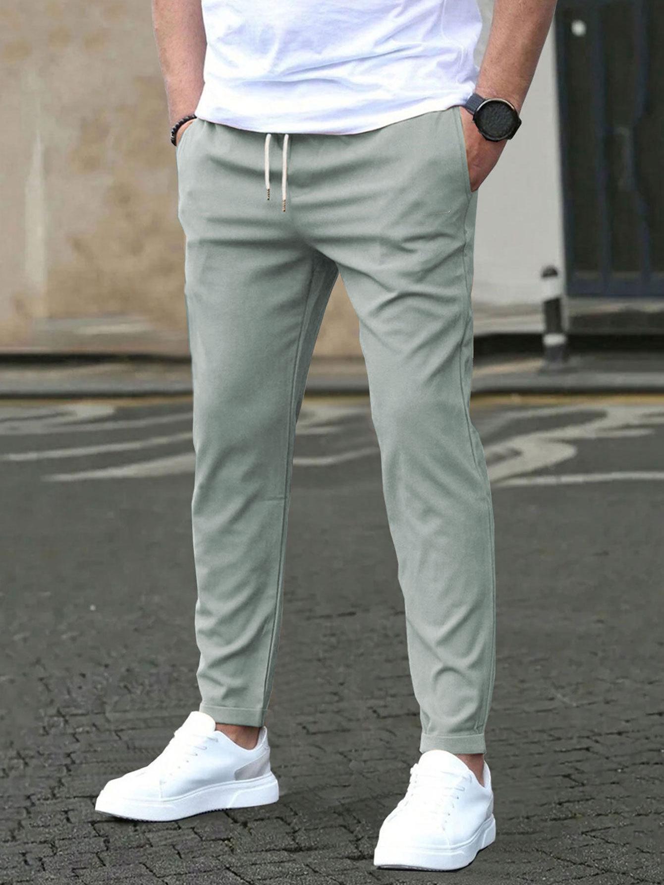 2026 Autumn Slim Fit Leather Label Nine-Point Solid Casual Trousers S светло-зеленый