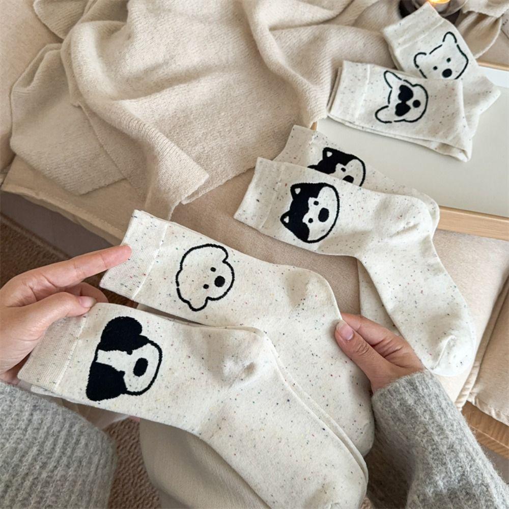 Biggar Cartoon Dog Short Socks Dot Yarn Women Mid-calf Socks Soft Cotton Tube Socks  Winter
