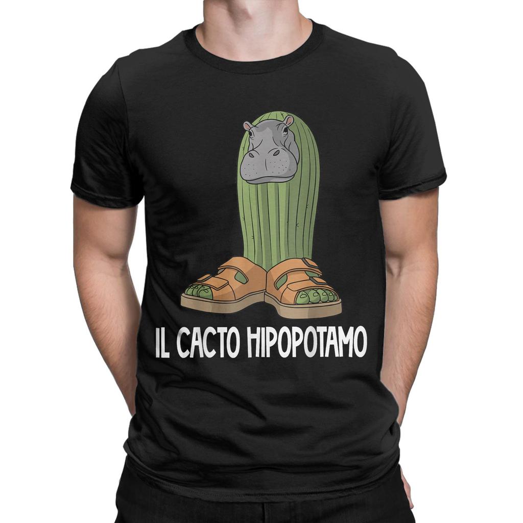Italienische Brainrot-Charaktere Il Cacto Hipopotamo T-Shirt für Herren 100% Baumwoll-T-Shirt O-Ausschnitt T-Shirts Kurzarm-Bekleidung Bedruckt