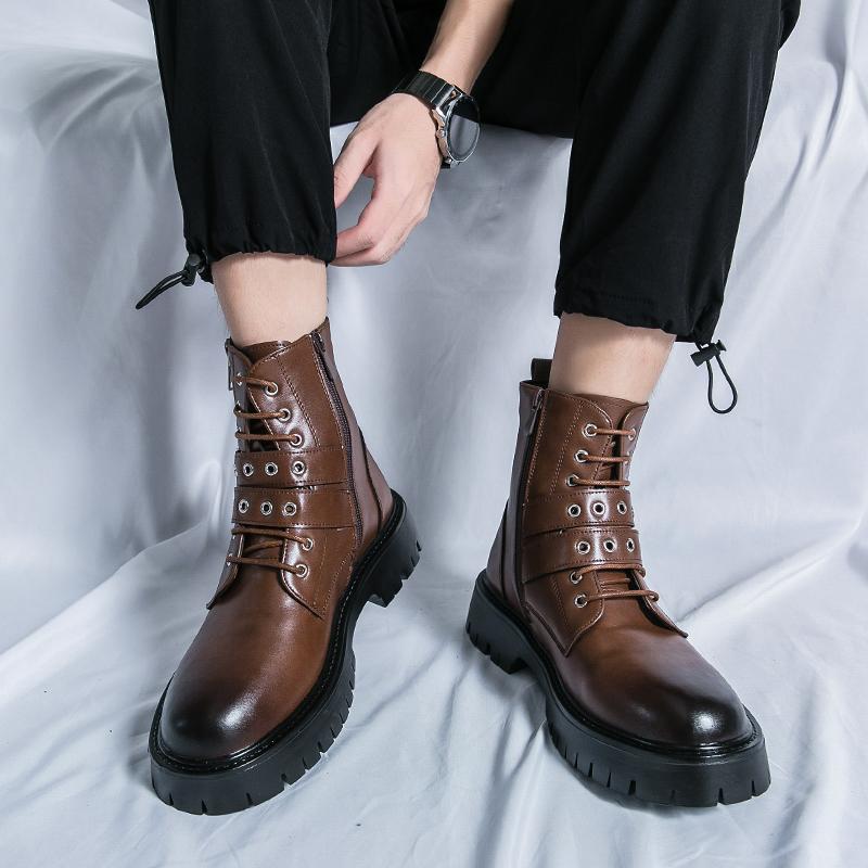 Fashion Brown Ankle Boots Men Designer Zip Urban Man Boots Comfortable Platform Men's Leather Boots Black botas para hombre 2025