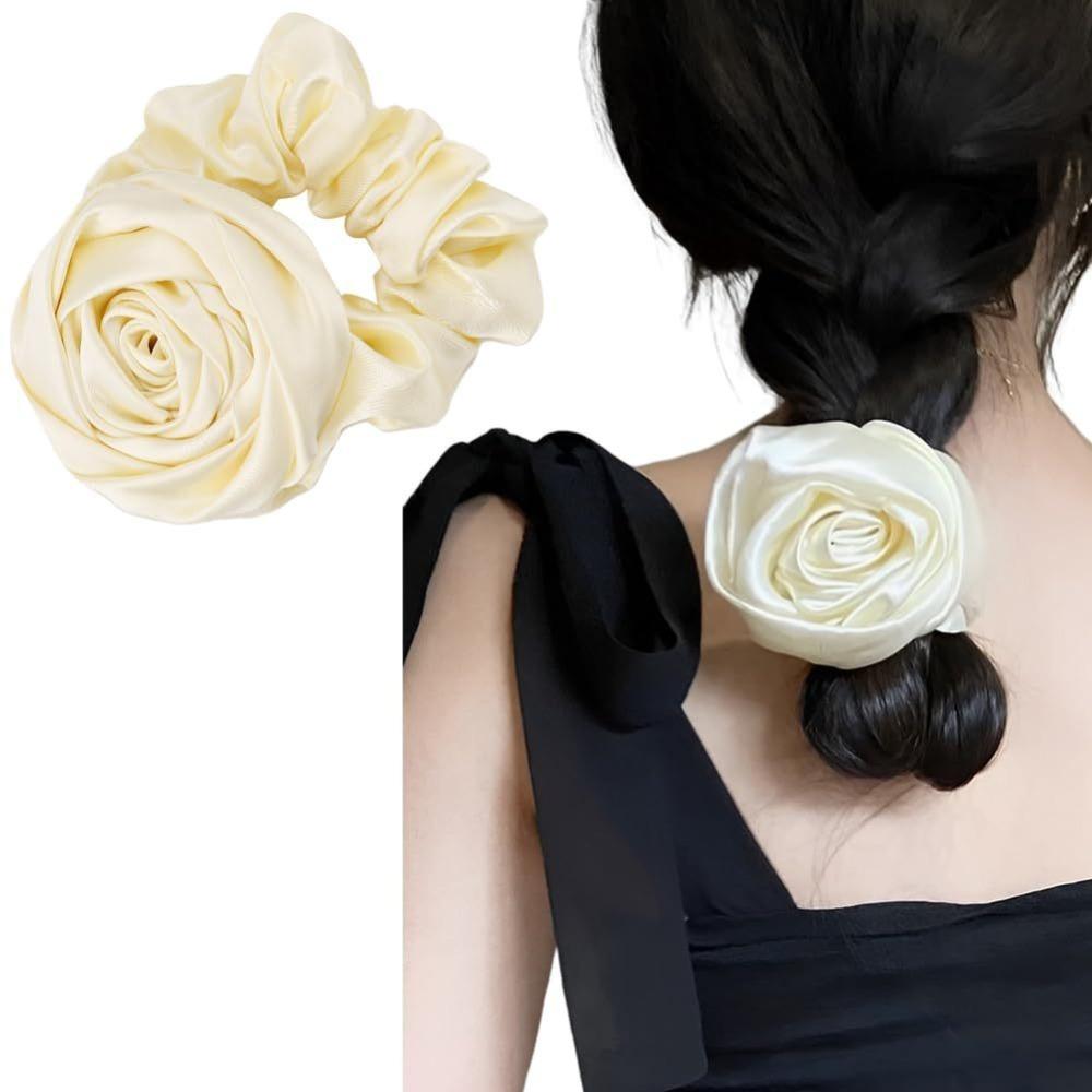 Flower Design Korean Hair Bands Satin Material Big Flower Scrunchies Satin Hair Rope  Korean Style