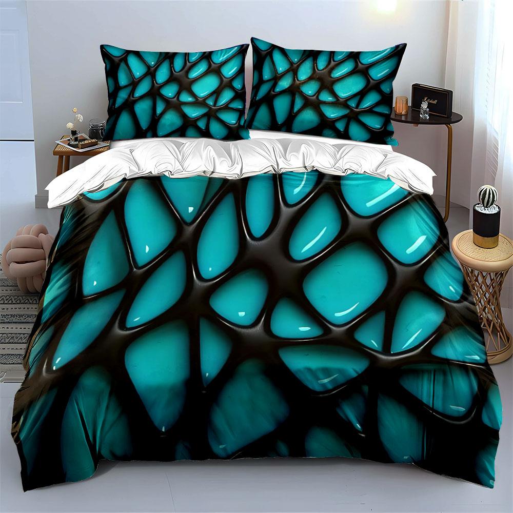 Blue and Black Abstract Mesh Pattern Bedding Set for Kids Luxury Gift 3pcs Digital Print Comforter Set Soft Comfortable
