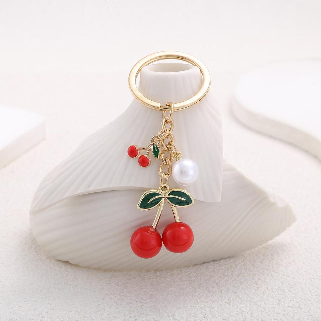 Trendy Cute Pearl Cherry Keychain for Women – Versatile Bag Ornament