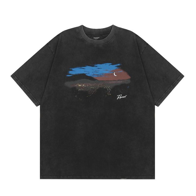 Mens Oversized Vintage Washed Cotton T-Shirt With Cartoon Animal Print Streetwear Loose Fit Short Sleeve Tee