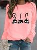 Women Winter Long Sleeved Casual Round Neck Black Cats Printed Loose Sweatshirt Tops & Blouses Plus Size T-shirts