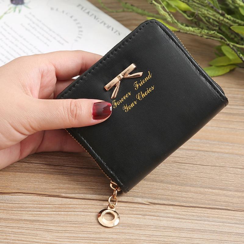 Leather 1pcs Coin Purse Women Bowknot Small Wallet Zipper Around Mini Coin Bag