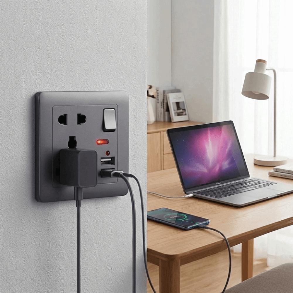 Black Universal International Wall Standard 13A USB Panel Electrical 5-pin Global Power Switch Office