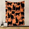 Black Cats Pattern on Orange Background Patterned Tapestry Decorative Wall Hanging, Home Bedroom Living Room Decor
