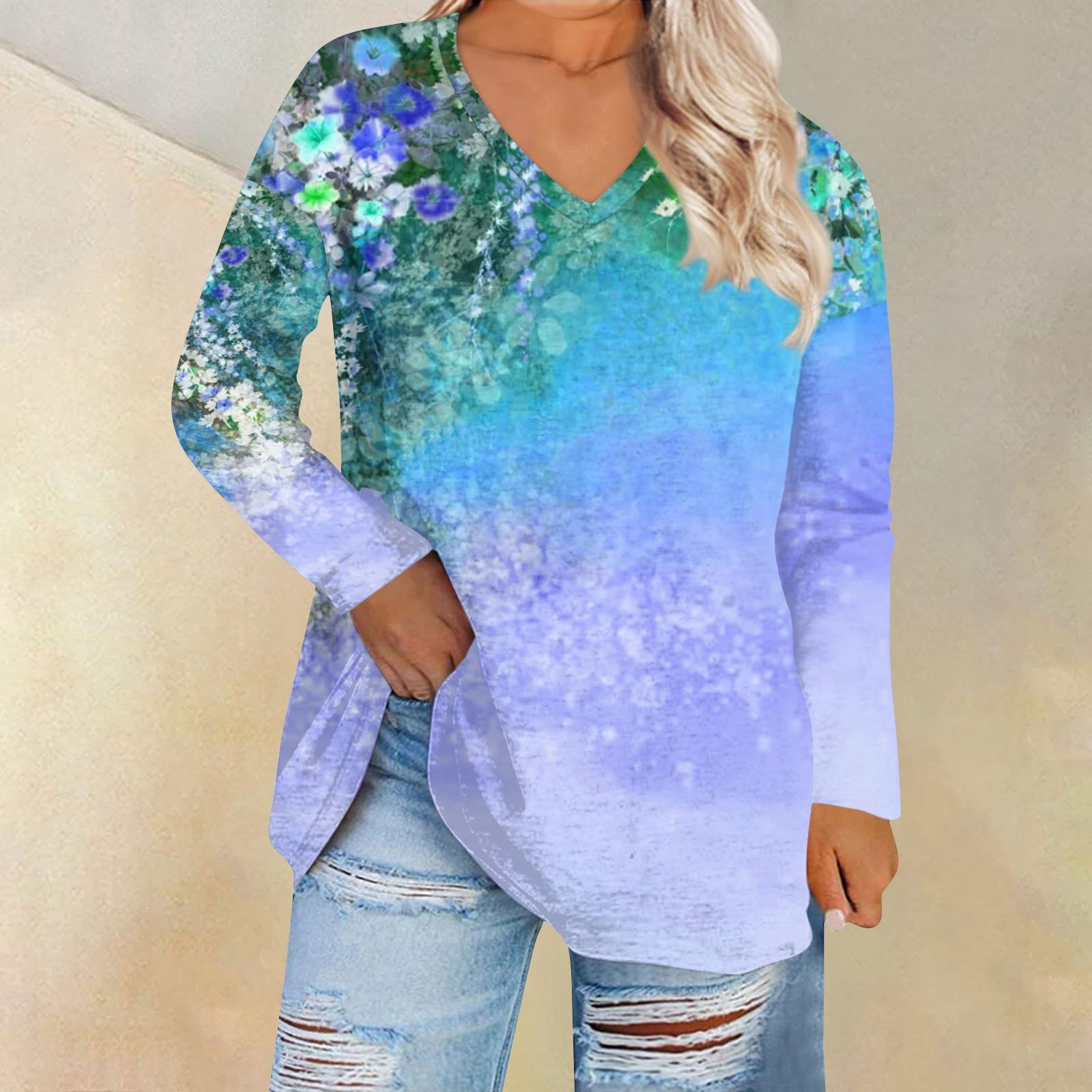 

Женская свободная и удобная футболка с длинными рукавами и круглым вырезом, повседневная XXXXL синий