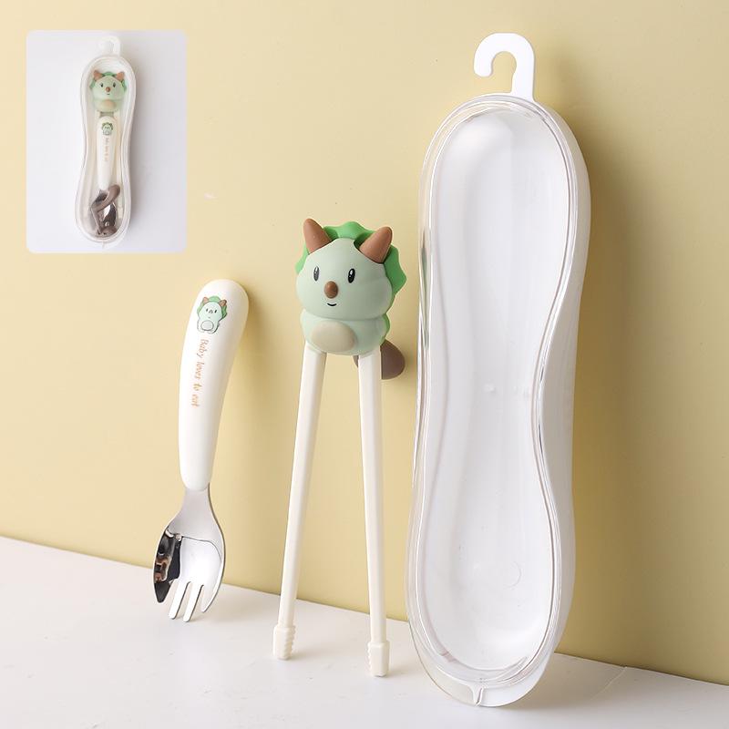 Children's Cartoon Training Chopsticks & Infant Spoon Set - Portable Tableware for Learning and Feeding.