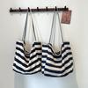 Stylish Korean Ins Color Block Striped Canvas Tote Bag Large Capacity For Shopping