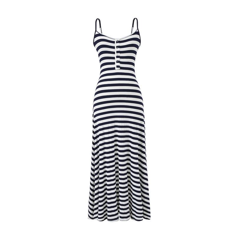 Korean Style Striped Camisole Dress: Elegant, Sleeveless, Off-Shoulder Bodycon Long Skirt