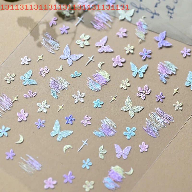 Acrylic Self-Adhesive Nail Art Decals for Decor 5D Embossed Nail Stickers Colorful Floral Petal & Butterfly Design