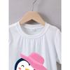 European Sizes Girls' Summer Short Sleeve T-Shirt with Cute Penguin Reading Book Print - Soft Round Neck Blouse for & Little Girls