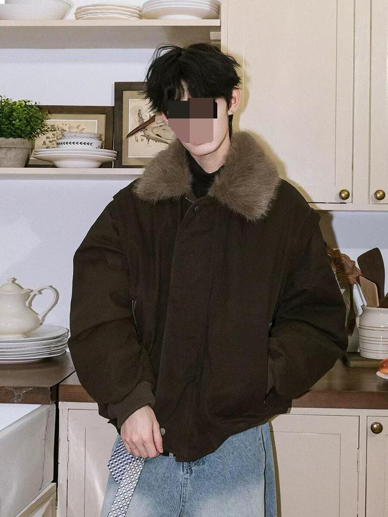 Unisex Retro Cotton Jacket with Fur Collar – Winter Casual Fashion Outerwear