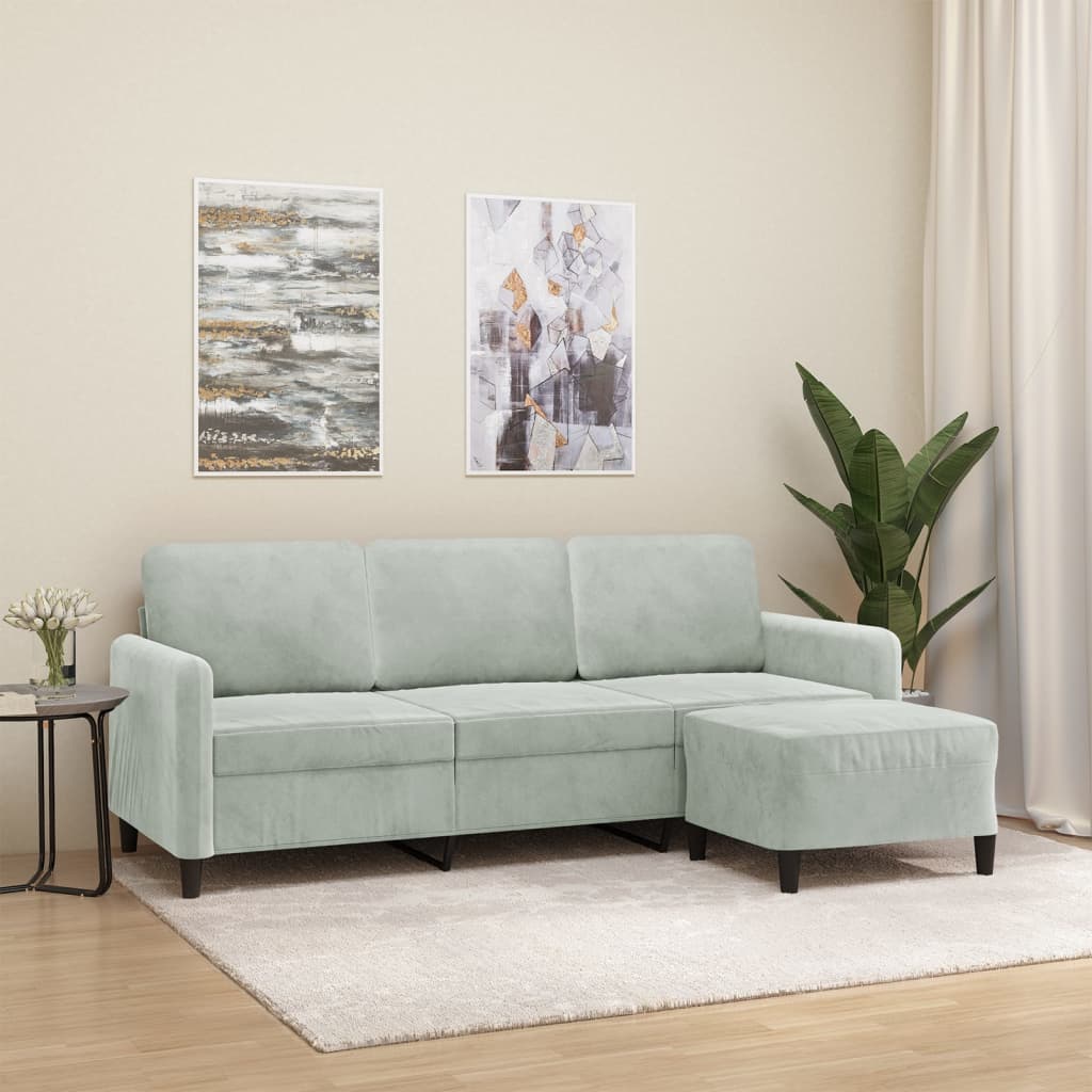 Vidaxl 3-Osobowa Sofa Z Podnóżkiem, Jasnoszara, 180 Cm, Aksamit