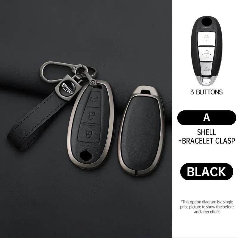 Interior Mouldings Car leather zinc alloy key case For Suzuki S-Cross eitrga Swift car key chain metal key Shell interior decora