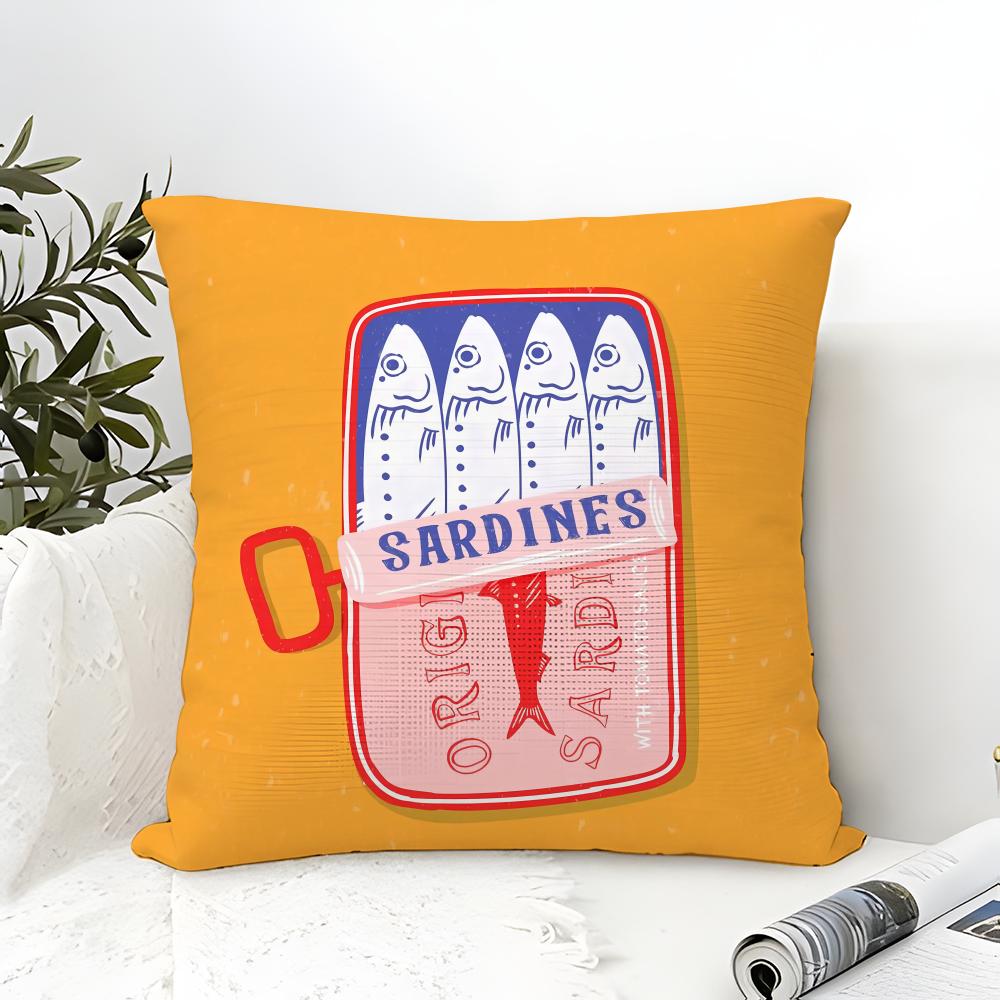 Ocean-Style Canned Sardines Pillow Case Linen Pillow Case Sofa Home Decor Cushion Cover Cushion Cove