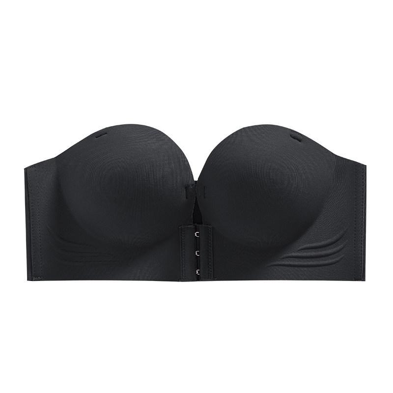 

Ladies Summer Front Buckle Strapless Non Slip Small Chest Show Large Gathering Invisible Traceless Beautiful Back Underwear 32/70AB чёрный