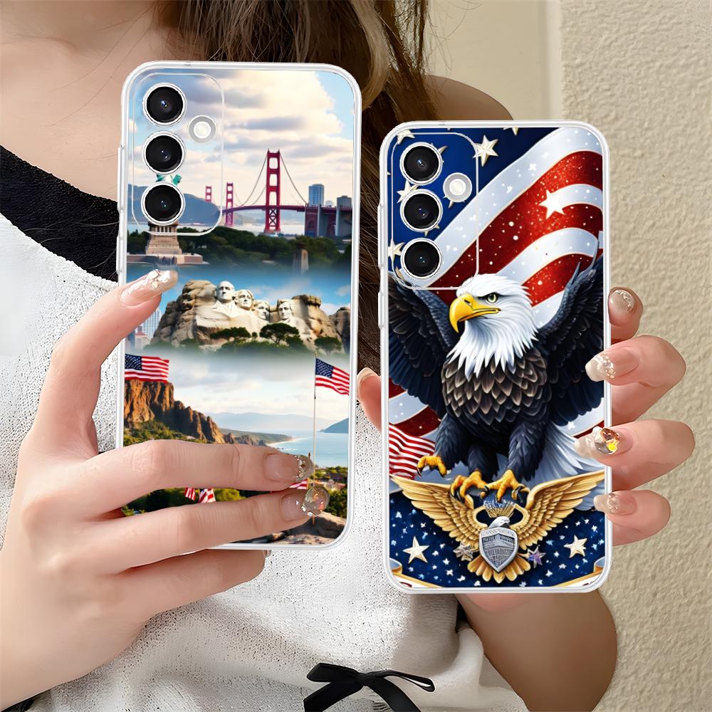USA America Flag Clear Mobile Phone Case for Samsung Galaxy S25 S24 S23 S22 S21Plus FE Ultra Colorful Cover