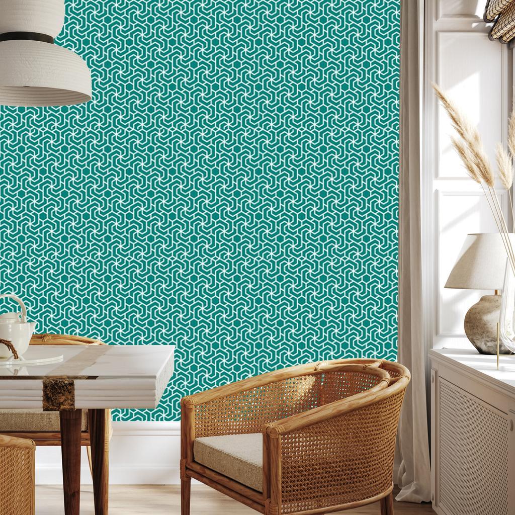 Wallpaper Geometric Pattern Turquoise and Sea for Living Room and Bedroom 50x1000