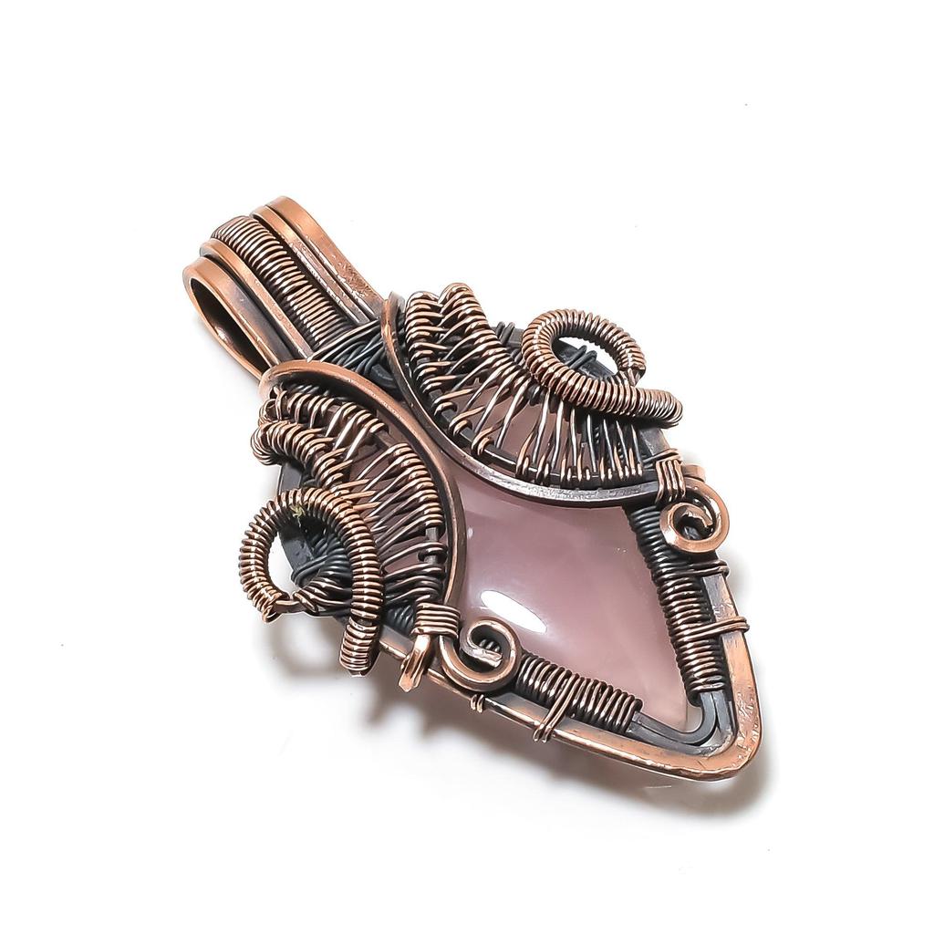 Rose Quartz Jewelry, 999 Copper Wire Wrapped Pendant Handmade Gemstone Jewelry, Gifts For Wife Brand New Pendant