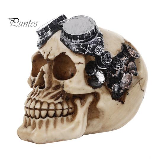 Durable Synthetic Resin Ornaments Hip-hop Headphone/Steampunk Skull Figurine, Skeleton Statue, Vintage Steampunk Style Statue Ornament for Haunted
