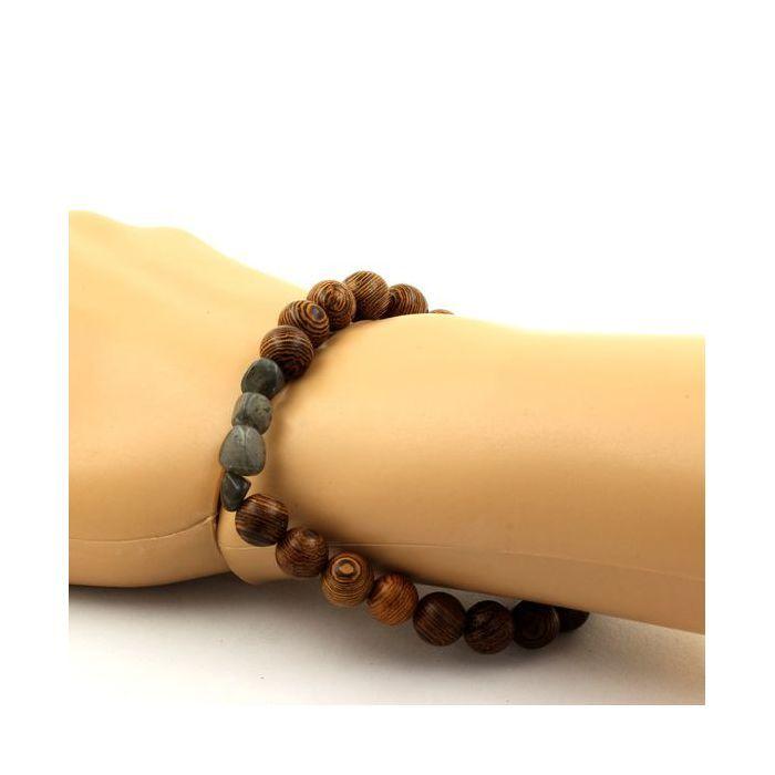 Pierres et Minéraux. Bracelet Labradorite de Finlande + Perles bois 8 mm. Fabriqué en France.