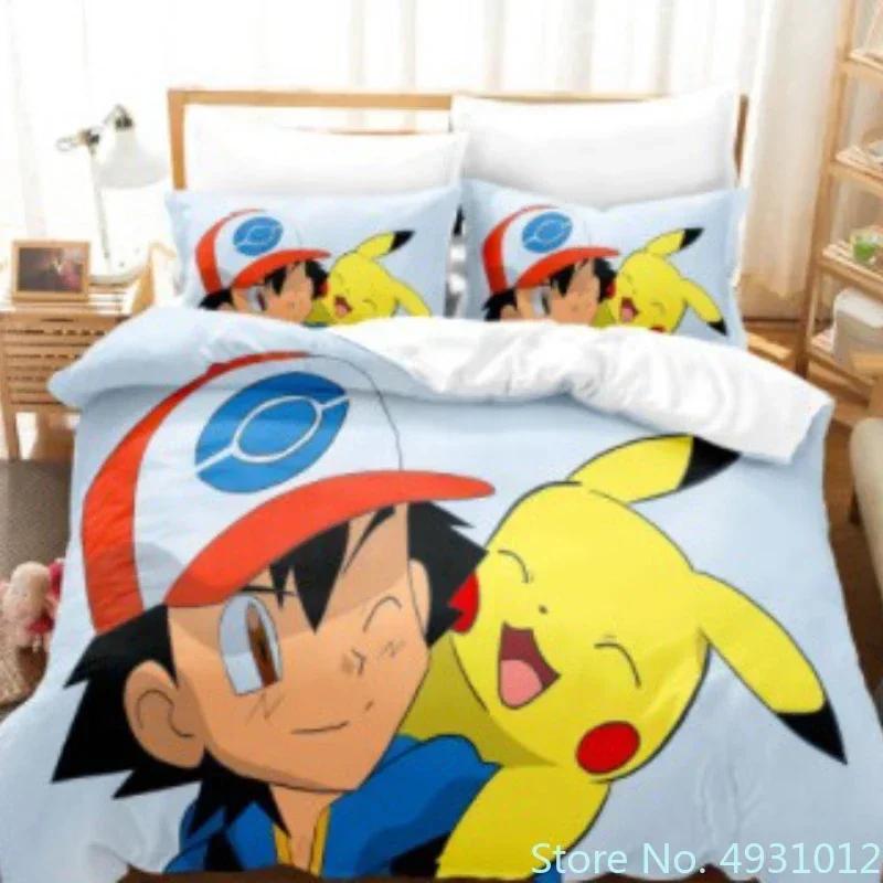 Anime Pokemon Quilt Cover Cartoon Game Printed Bedding Pikachu Duvet Cover Kids Bedroom Bed Bedclothes Pillowcase Xmas Gifts