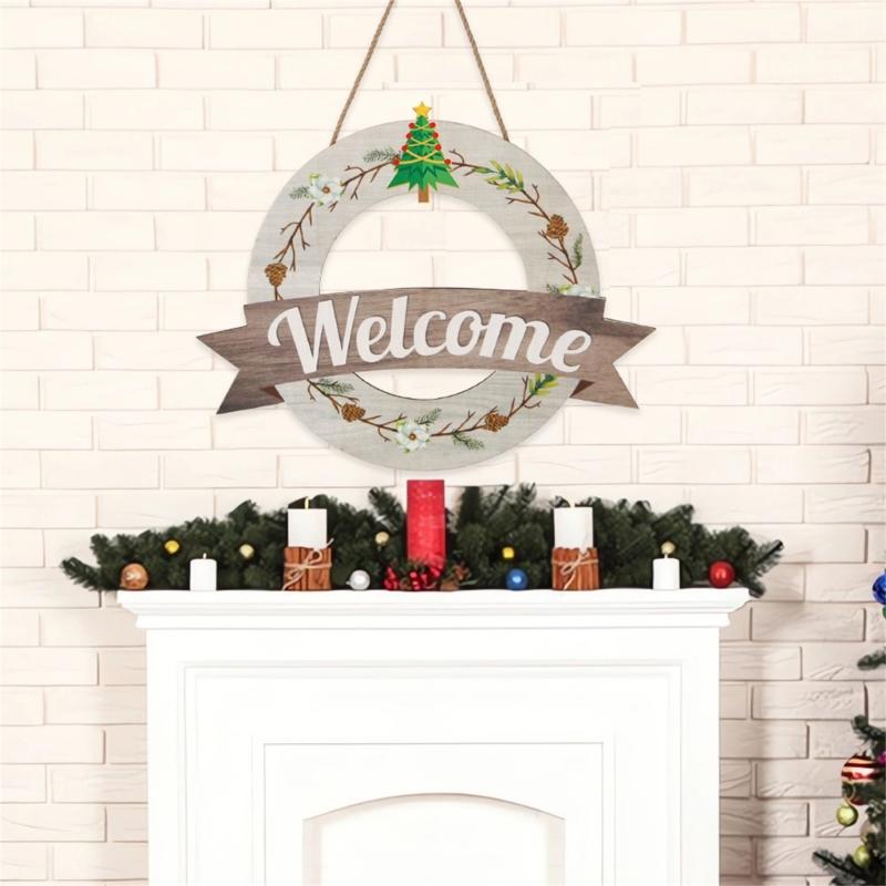 Welcome Door Sign Christmas Decors Seasonal Front Door Wood Welcome Sign with Interchangeable Farmhouses Wall Hangings