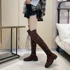 Hot Sale Lace-up Round Toe Low Heel Women's Boots Cow Suede Over The Knee Modern Boots Square Heel Winter Ladies Shoes