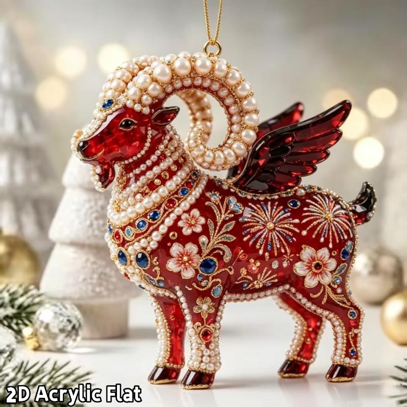 Ornament Agățat Capră Strălucitoare Model Plat Acrilic 2D Pandantiv Animal Farmec Oglindă Retrovizoare Mașină Ornament Brad de Crăciun