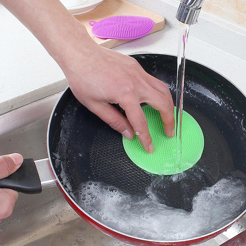 10Pcs Silicone Cleaning Brushes Soft Silicone Scouring Pad Washing Sponge Dish Bowl Pot Cleaner Washing Tool Kitchen Accessories