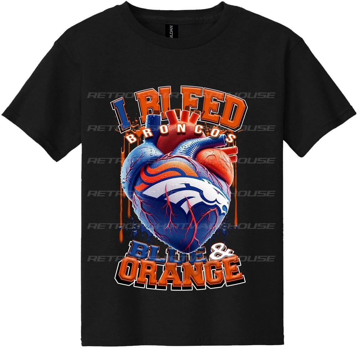 I BLEED BLUE & ORANGE Denver Broncos Graphic T-Shirt 2XL