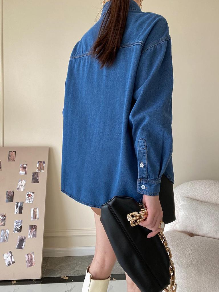 Sinan Vintage Point Collar Denim Shirt for Women, Autumn/Winter 2024, SN0968.