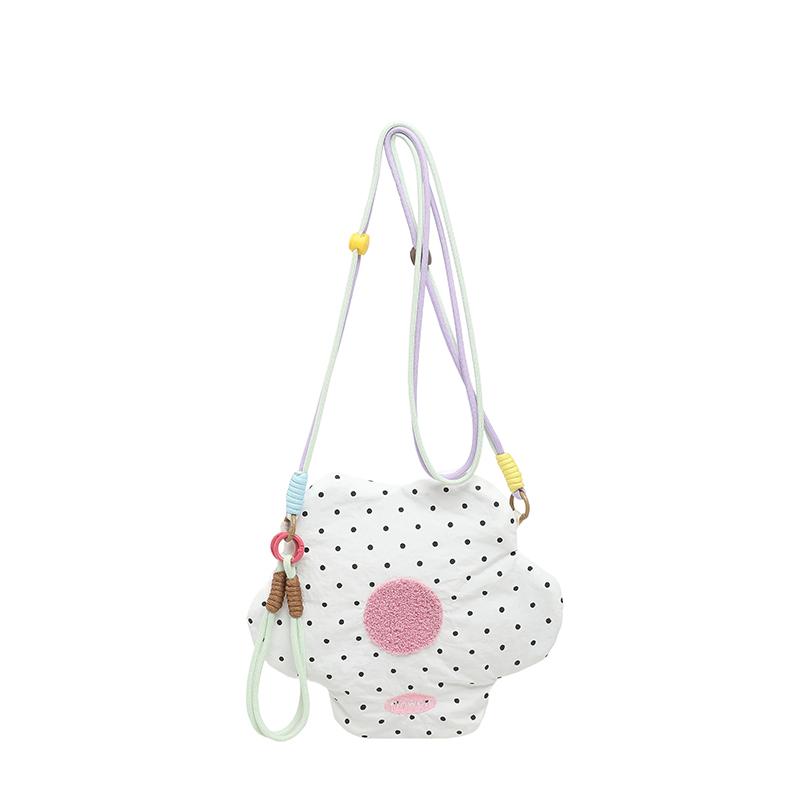 

Fashi Cute Flower Shaped Crossbody Bag for Kids New Casual Candy Color Sweet Shoulder Bags Kawaii Polka Dot Padded Mini Bags білий