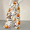 Women Plus Size Loose Straight Leg Pants Halloween Cartoon Duck Printed Full Length Casual Trousers