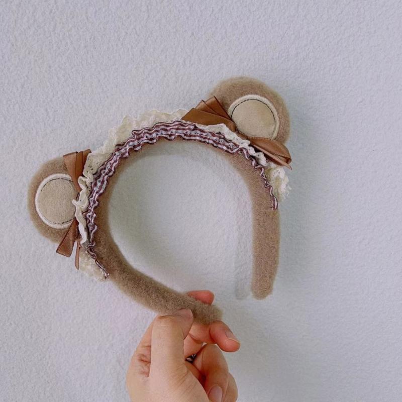 Girl Rabbits Headbands Bowknot Bear Furry Headwear Hairbands Fun Headwear