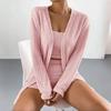 Cross-Border Brushed Ribbed Women's Three-Piece Pajama Set: Long Sleeve Cardigan, Bandeau, and Shorts - Wear Indoors or Out