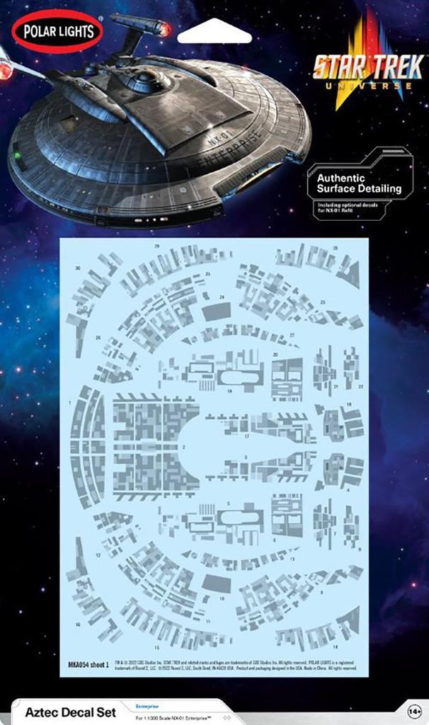 PLATZ Polar Lights Star Trek: Enterprise NX-01 Enterprise Aztec Decal Set, 1/1000 Scale Plastic Model Decals, MKA054