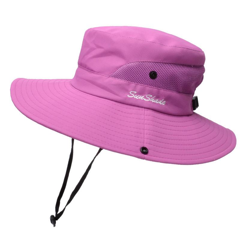 Summer Quick-drying Anti-UV Sun Hats Wide Brim Sunscreen Bucket Hats Panama Cap Breathable Mesh Drawstring Adjustable Hiking Hat