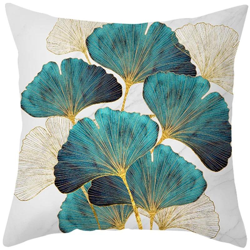 Oil Painting Flower Ginkgo Leaf Print Cushion Cover Living Room Sofa Cushion Cover Home Bedroom Room Decoration Pillow Cover