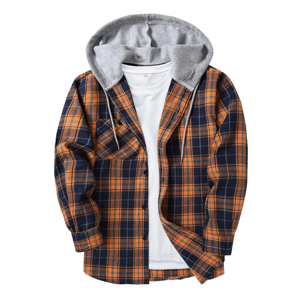 Herren-Sweatshirt mit kariertem Hemd und Kapuze, Knopf-Sweatshirt, lässiges Mode-Sweatshirt für Herren