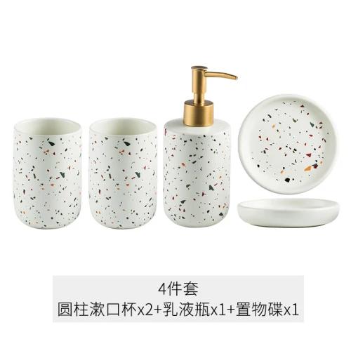 European Bathroom Decoration Set, Terrazzo Ceramic, Emulsion Bottle, Gargle Cup, Soap Dish, Art Supplies
