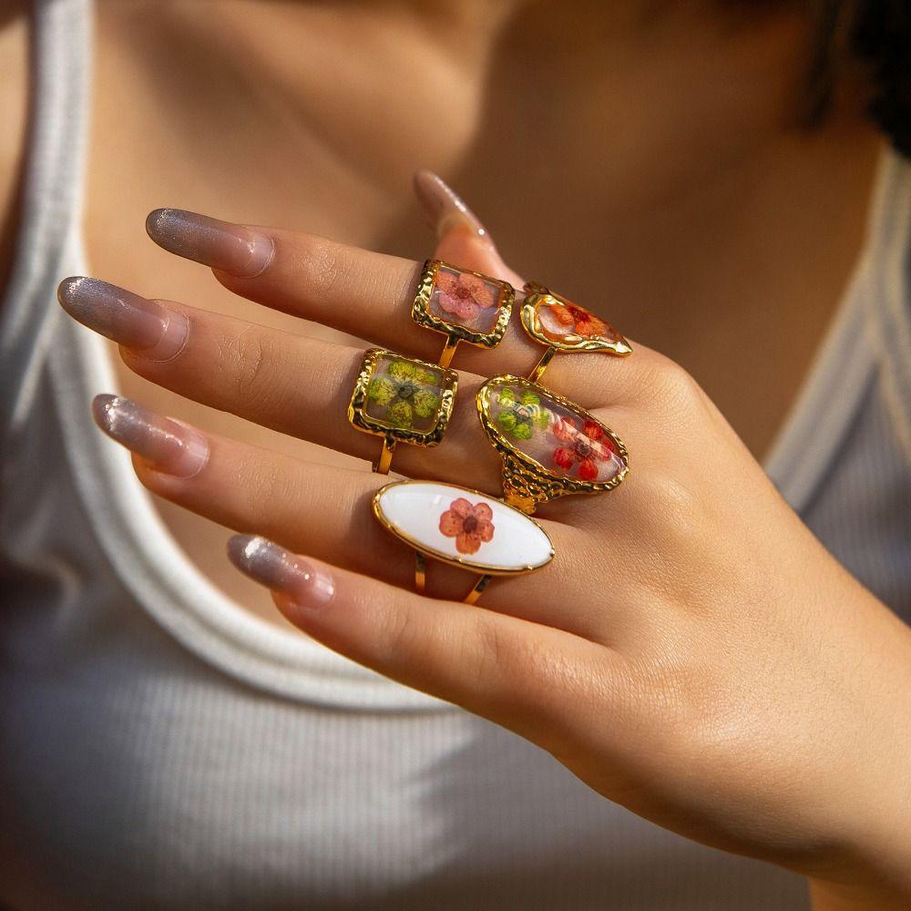 Stainless Steel Eternal Flower Ring Korean Style Open Ring Creative Summer Transparent Ring  Men